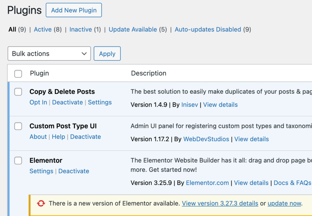 WordPress Plugins page