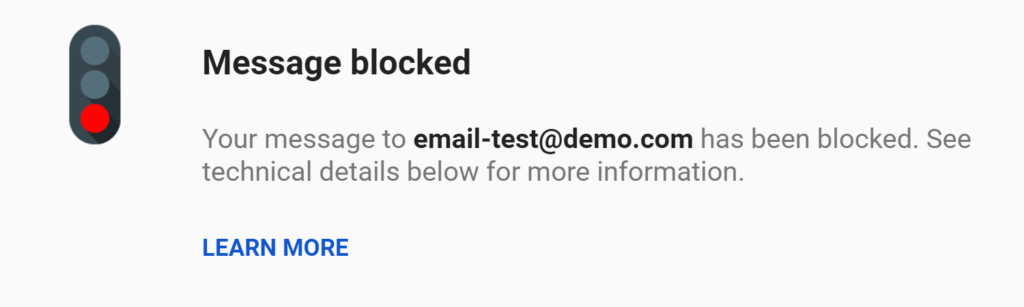 Blocked (IP or email) Gmail bounce back error screenshot